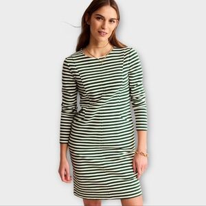 BODEN Ellen Ottoman Ribbed Long Sleeve Dress In Forest Green White Stripe 10 R